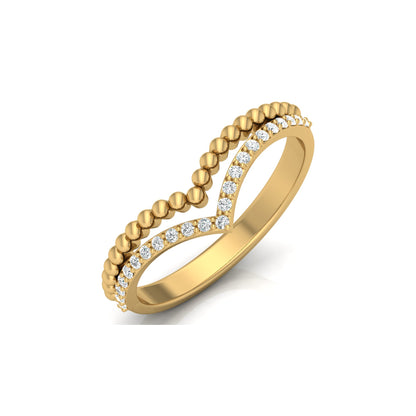 V Shape Crown Diamond Ring Beaded Band Design Dainty Wedding Ring For Her - HIGHCARAT DIAMONDS