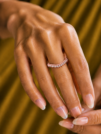 V-Shaped Diamond Band Ring 22 Stone Curved Design For Stacking Or Bridal Set - HIGHCARAT DIAMONDS