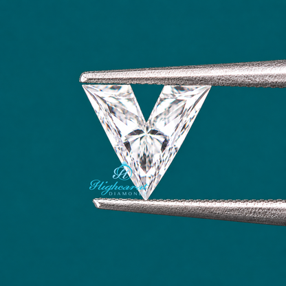 V letter shape lab grown diamond angled side view