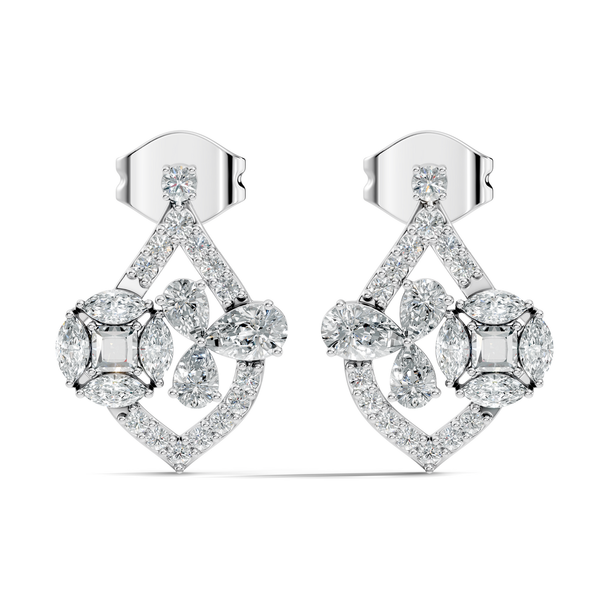14K White Gold Vintage Diamond Cluster Studs Natural or Lab-Grown Options - HIGHCARAT DIAMONDS