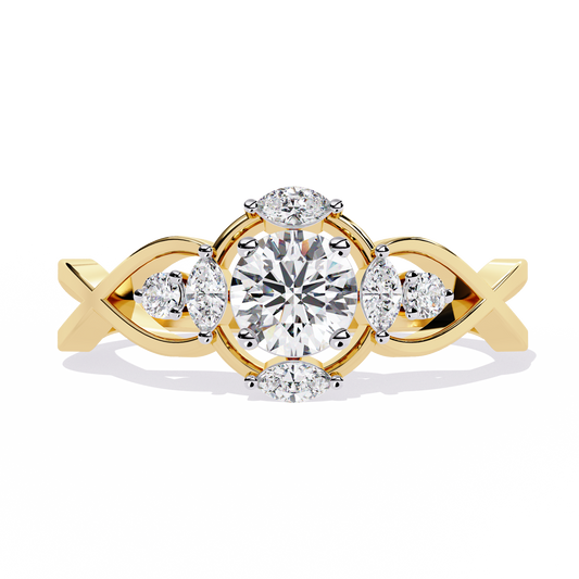 Vintage Marquise and Round Cut Diamond Unique Twisted Halo Style Dainty Cluster Proposer Ring - HIGHCARAT DIAMONDS