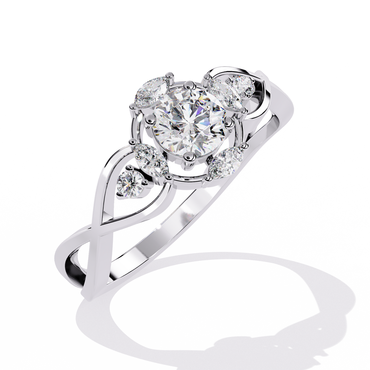 Vintage Marquise and Round Cut Diamond Unique Twisted Halo Style Dainty Cluster Proposer Ring - HIGHCARAT DIAMONDS