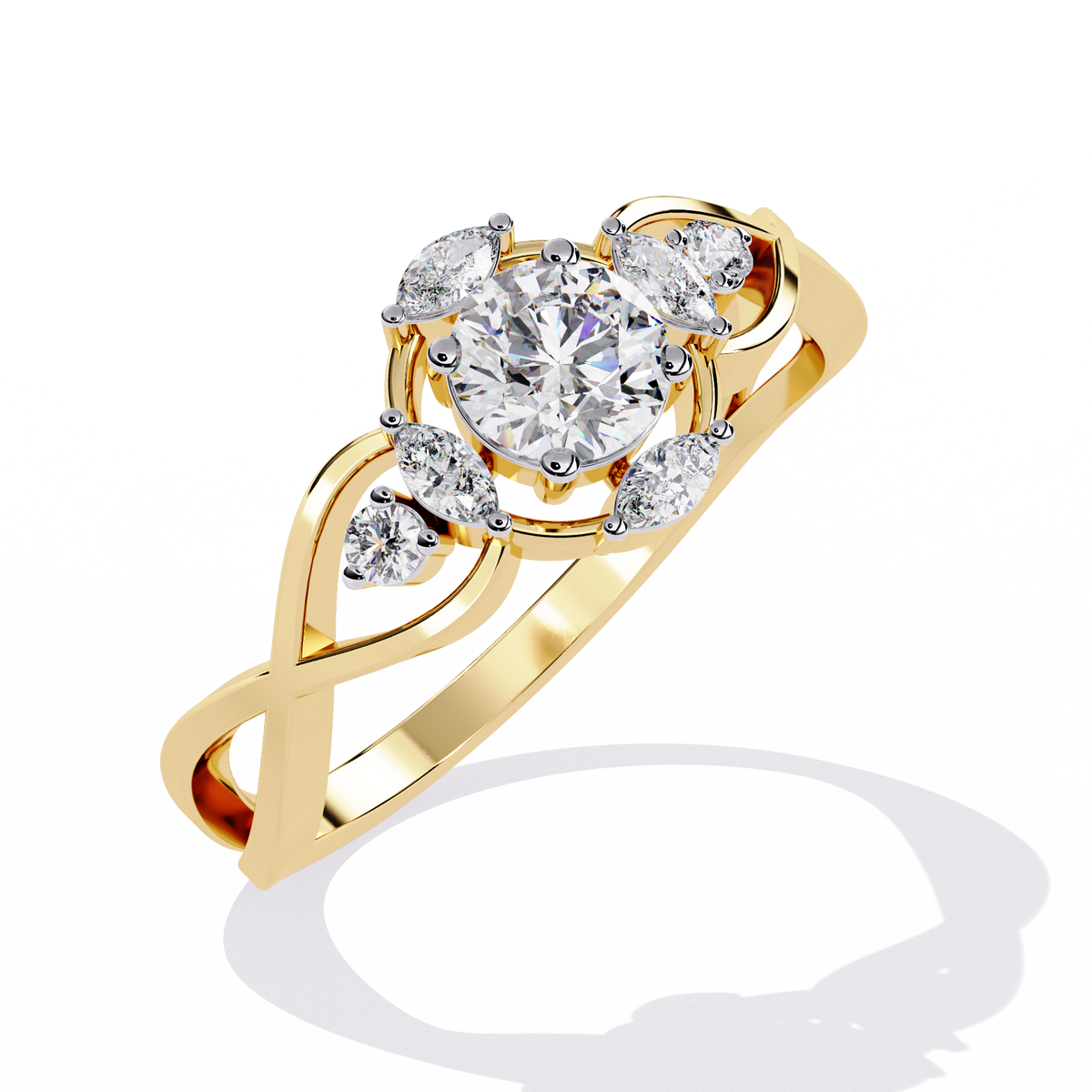 Vintage Marquise and Round Cut Diamond Unique Twisted Halo Style Dainty Cluster Proposer Ring - HIGHCARAT DIAMONDS