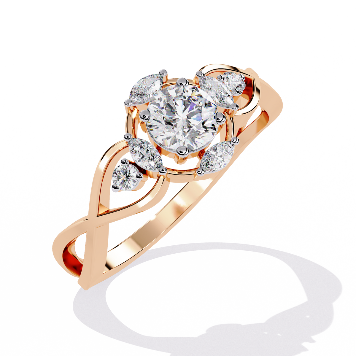 Vintage Marquise and Round Cut Diamond Unique Twisted Halo Style Dainty Cluster Proposer Ring - HIGHCARAT DIAMONDS
