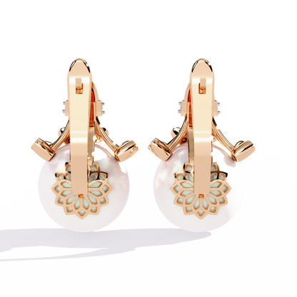 Vintage Round Cut Diamond Floral Pearls Claw Dainty Stunning Perfect Wedding Earring For Her - HIGHCARAT DIAMONDS