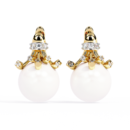 Vintage Round Cut Diamond Floral Pearls Claw Dainty Stunning Perfect Wedding Earring For Her - HIGHCARAT DIAMONDS