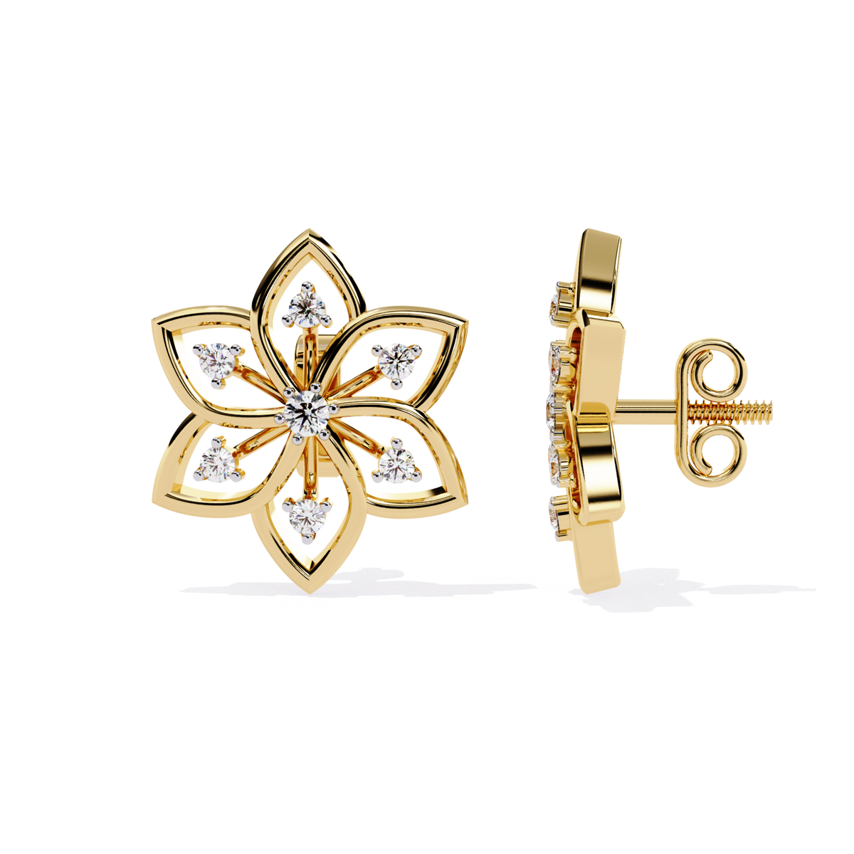 Round Lab Grown Diamond Art Deco Earrings Top View