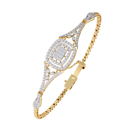 Close up of layered pave lab diamonds on vintage cuff bracelet