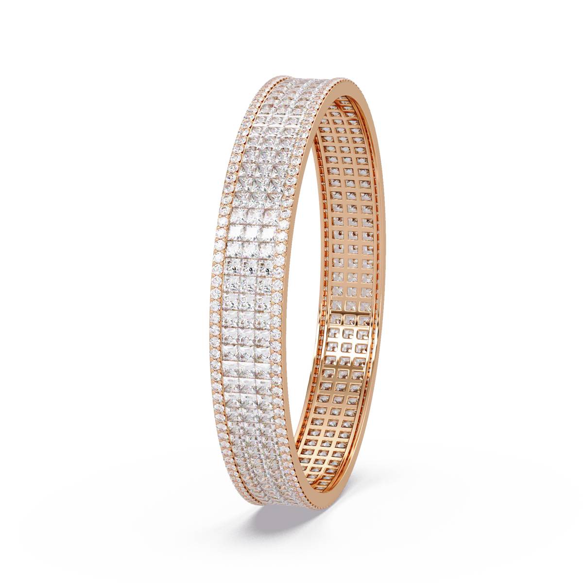Wide Princess Cut Lab Grown Diamond Bangle Bracelet - HIGHCARAT DIAMONDS