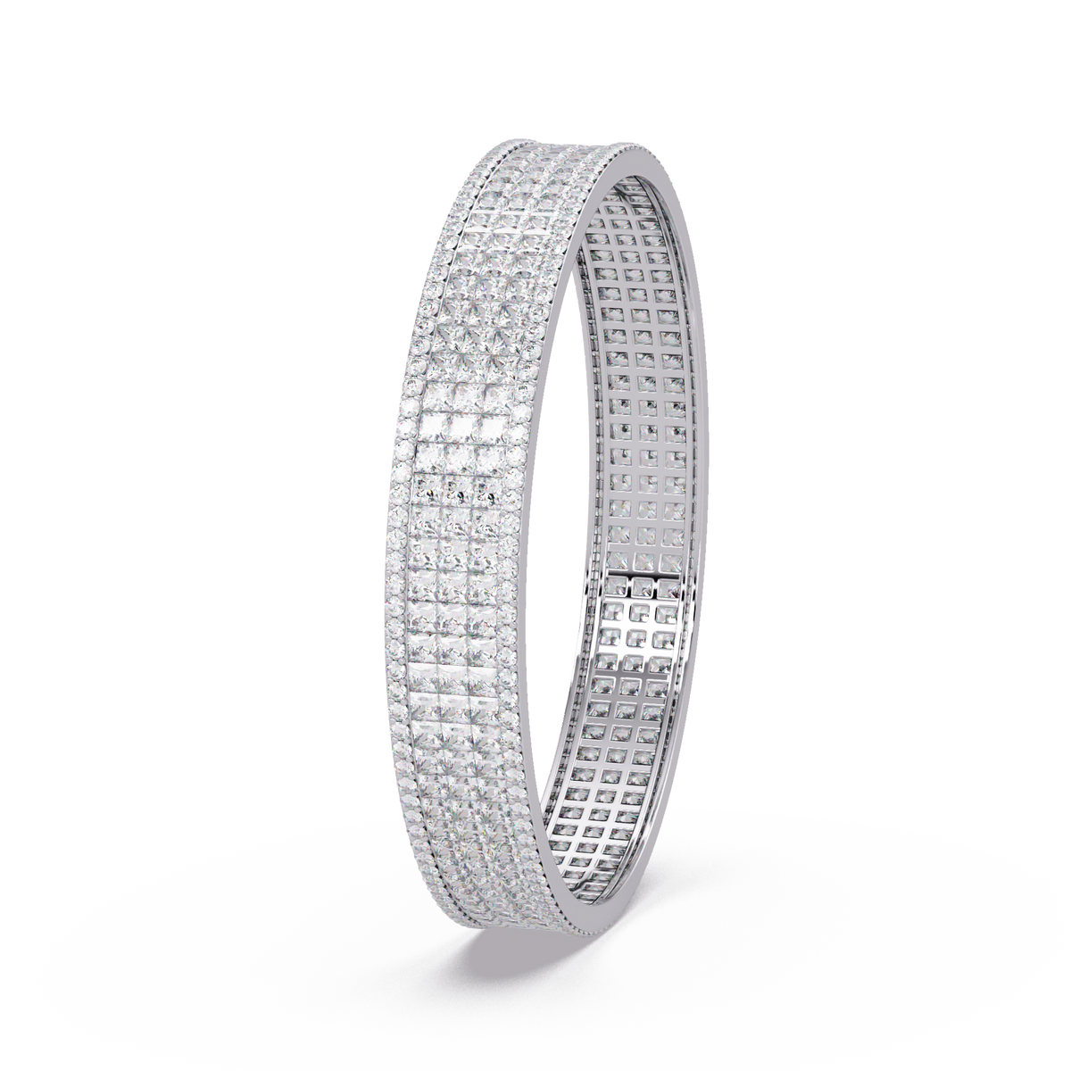 Wide Princess Cut Lab Grown Diamond Bangle Bracelet - HIGHCARAT DIAMONDS