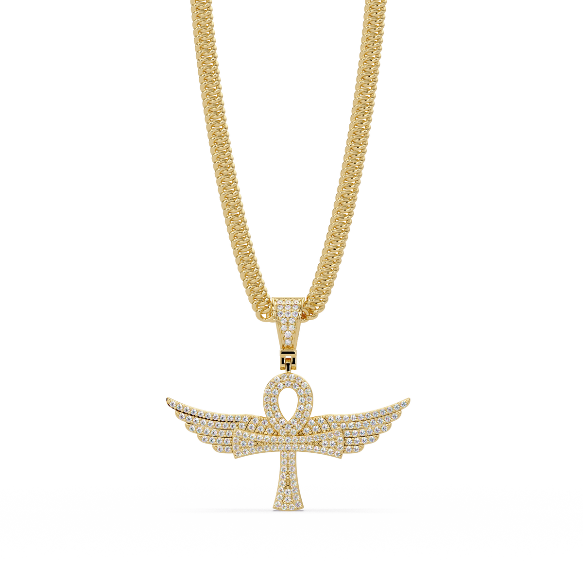 Winged Ankh Lab Grown Diamond Pendant Necklace - HIGHCARAT DIAMONDS