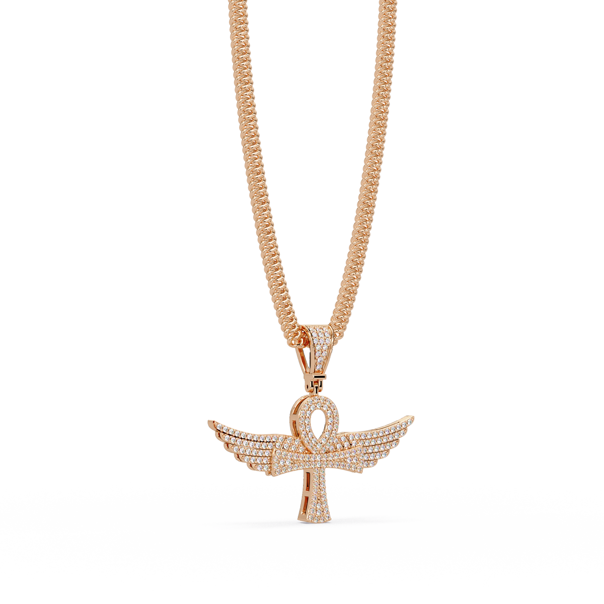 Winged Ankh Lab Grown Diamond Pendant Necklace - HIGHCARAT DIAMONDS