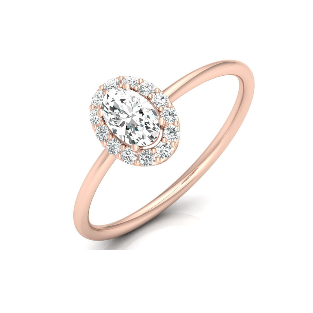 Women Oval Cut Lab Grown Diamond Halo Solitaire Ring - HIGHCARAT DIAMONDS