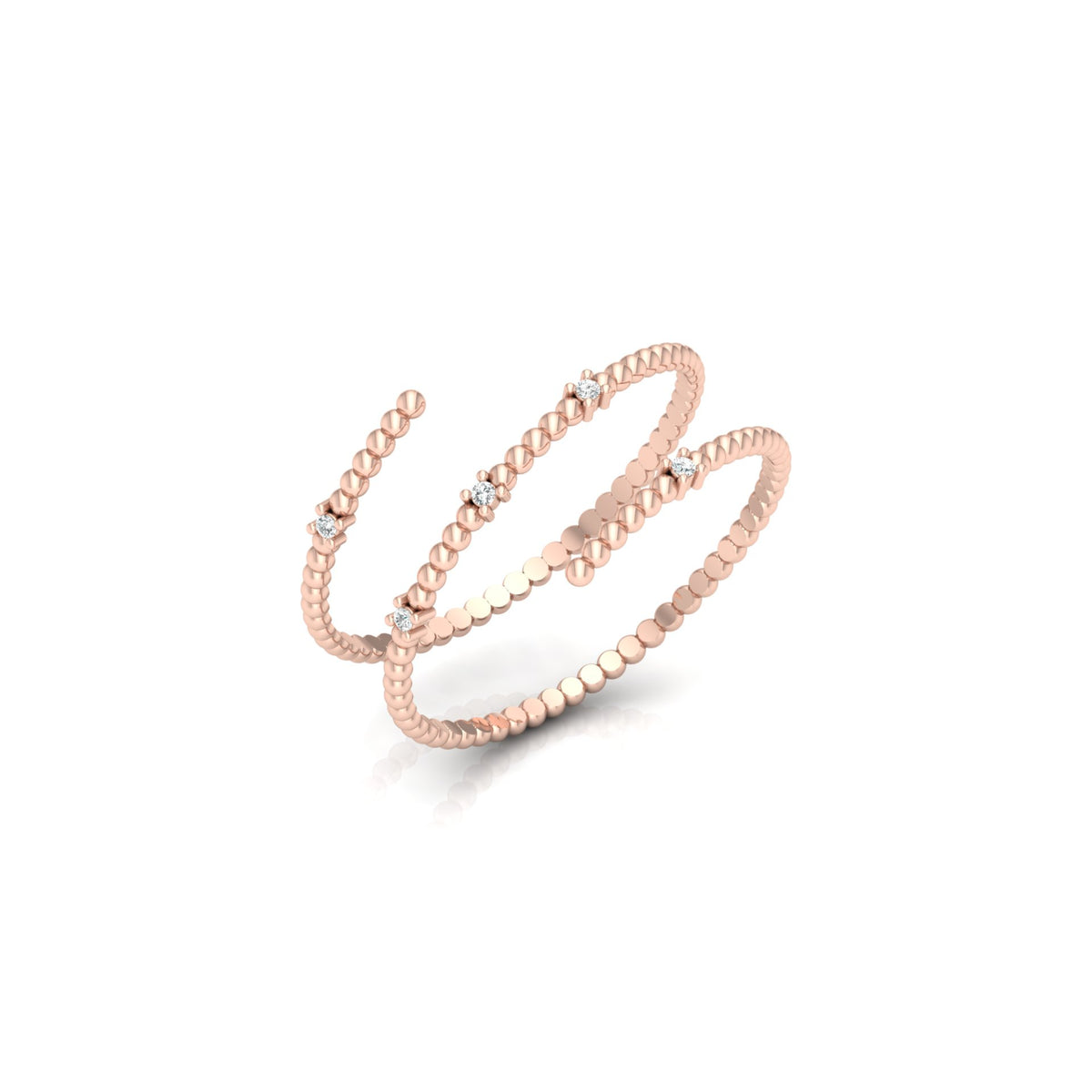 Wrap-Style Beaded Diamond Ring In 14K Solid Gold Modern Spiral Design Gift For Her - HIGHCARAT DIAMONDS