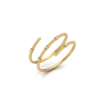 Wrap-Style Beaded Diamond Ring In 14K Solid Gold Modern Spiral Design Gift For Her - HIGHCARAT DIAMONDS