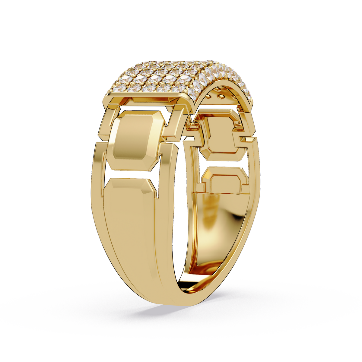 Yellow Gold Invisible Set Diamond Rectangle Ring - HIGHCARAT DIAMONDS