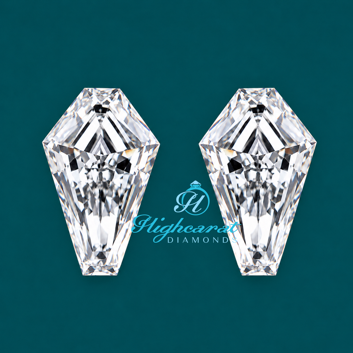 Detailed coffin cut lab grown diamond pair