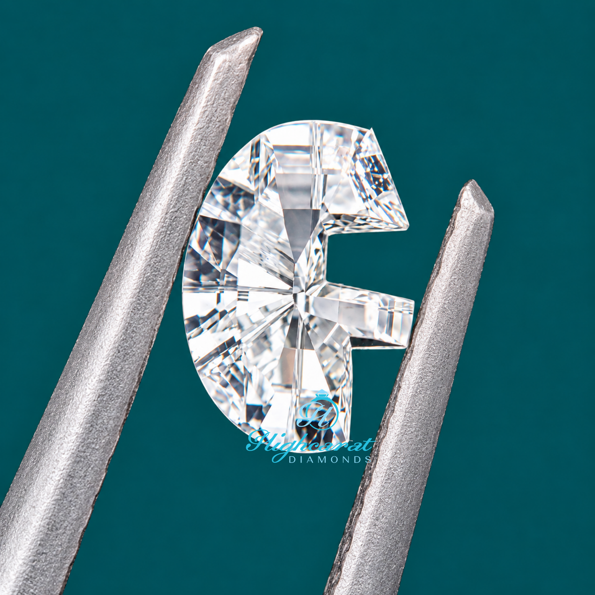 Close-up of F letter shaped diamond