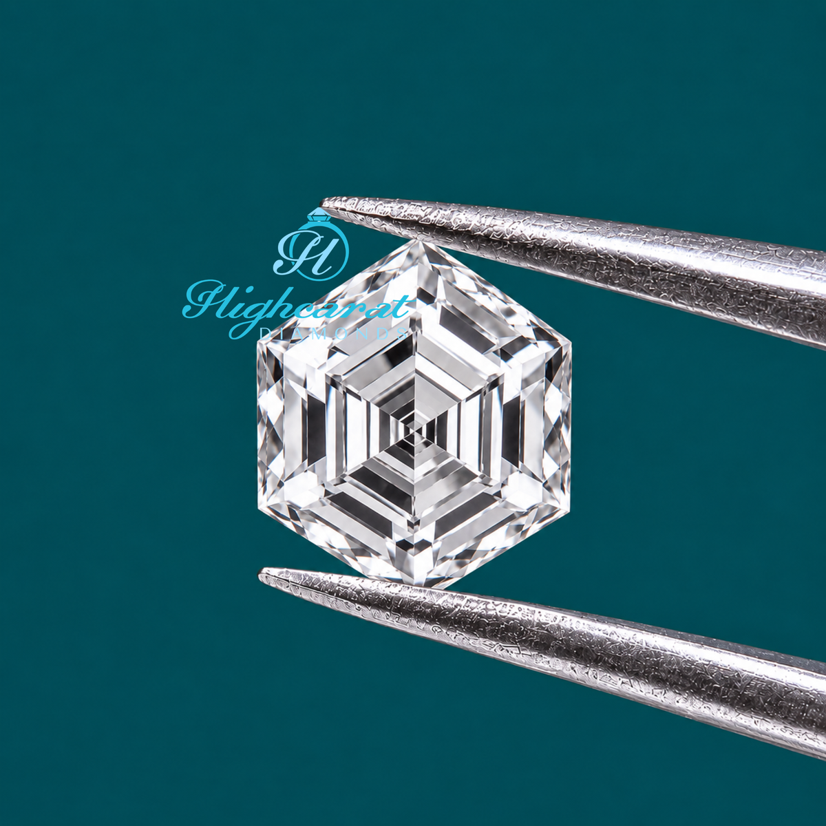 Close-up view of hexagon step cut diamond