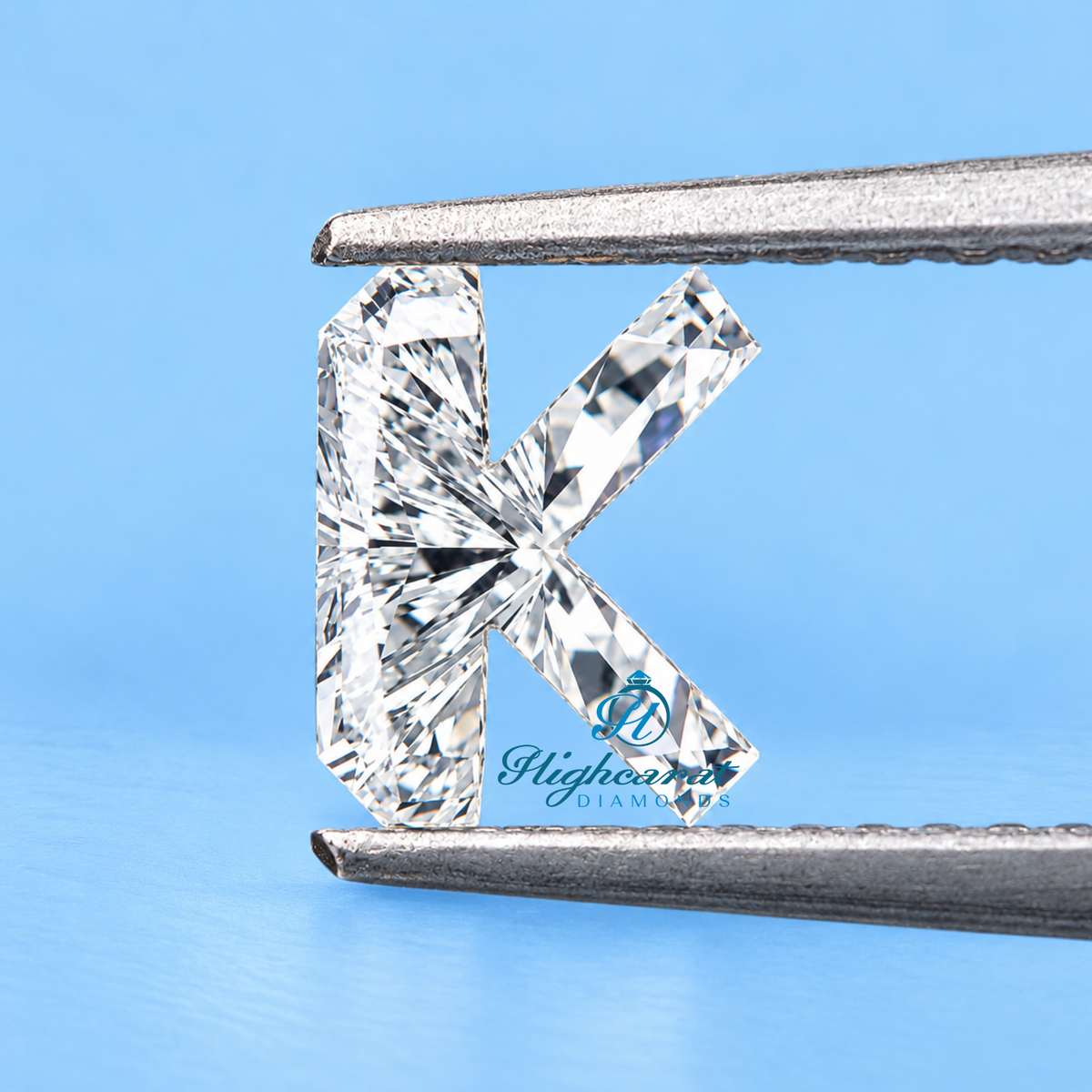 Close-up of K alphabet shape diamond
