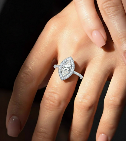 marquise and round cuts lab grown diamond ring, a new blend for special occasions - HIGHCARAT DIAMONDS #wearthelook