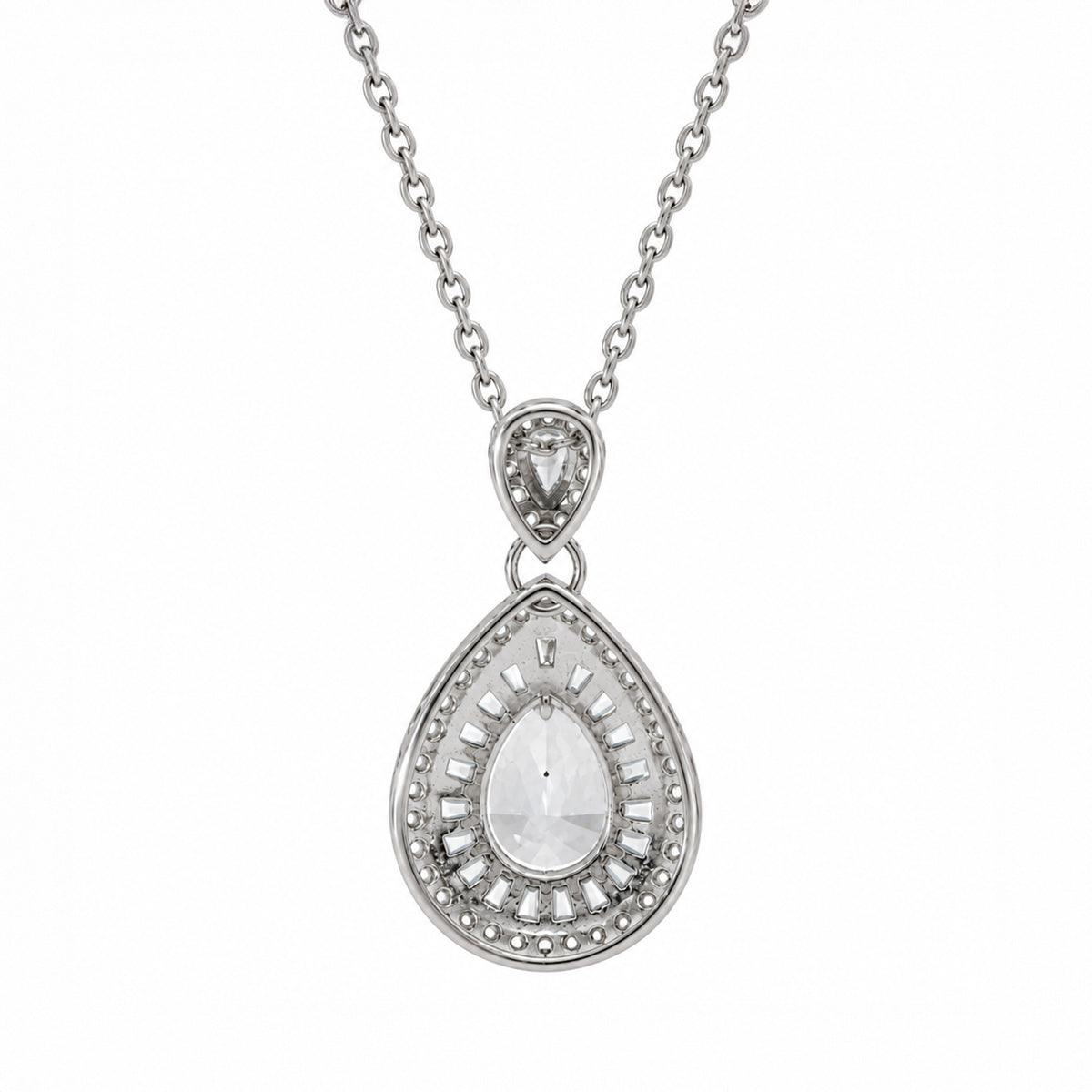 Pear Shape Moissanite Diamond Double Halo Pendant With Chain