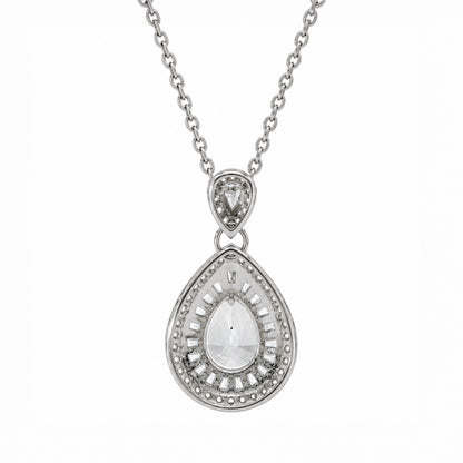 Pear Shape Moissanite Diamond Double Halo Pendant With Chain