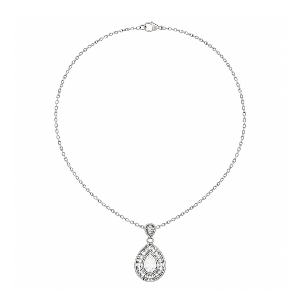 Pear Shape Moissanite Diamond Double Halo Pendant With Chain