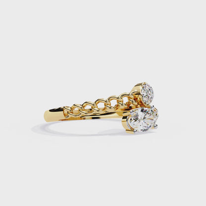 Oval And Round Cut Top Grade Lab Grown Diamond Bypass Elegant Art Deco Toi Moi Unique Engagement Ring