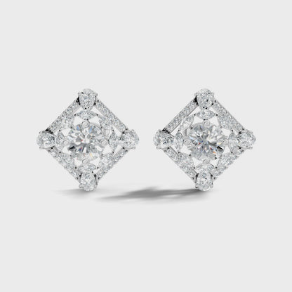 Round Center with Pear Lab Grown Diamond Geometric Stud Earring