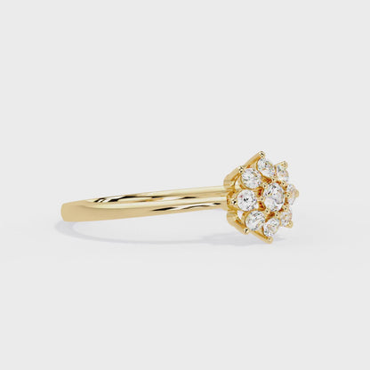 Round Cut Lab Grown Diamond Flower Shape  Halo Style Cluster Prong Set Daily Wear Ring