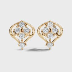 Lab Grown Round Cut Diamond Vintage Scroll Cluster Stud Earring