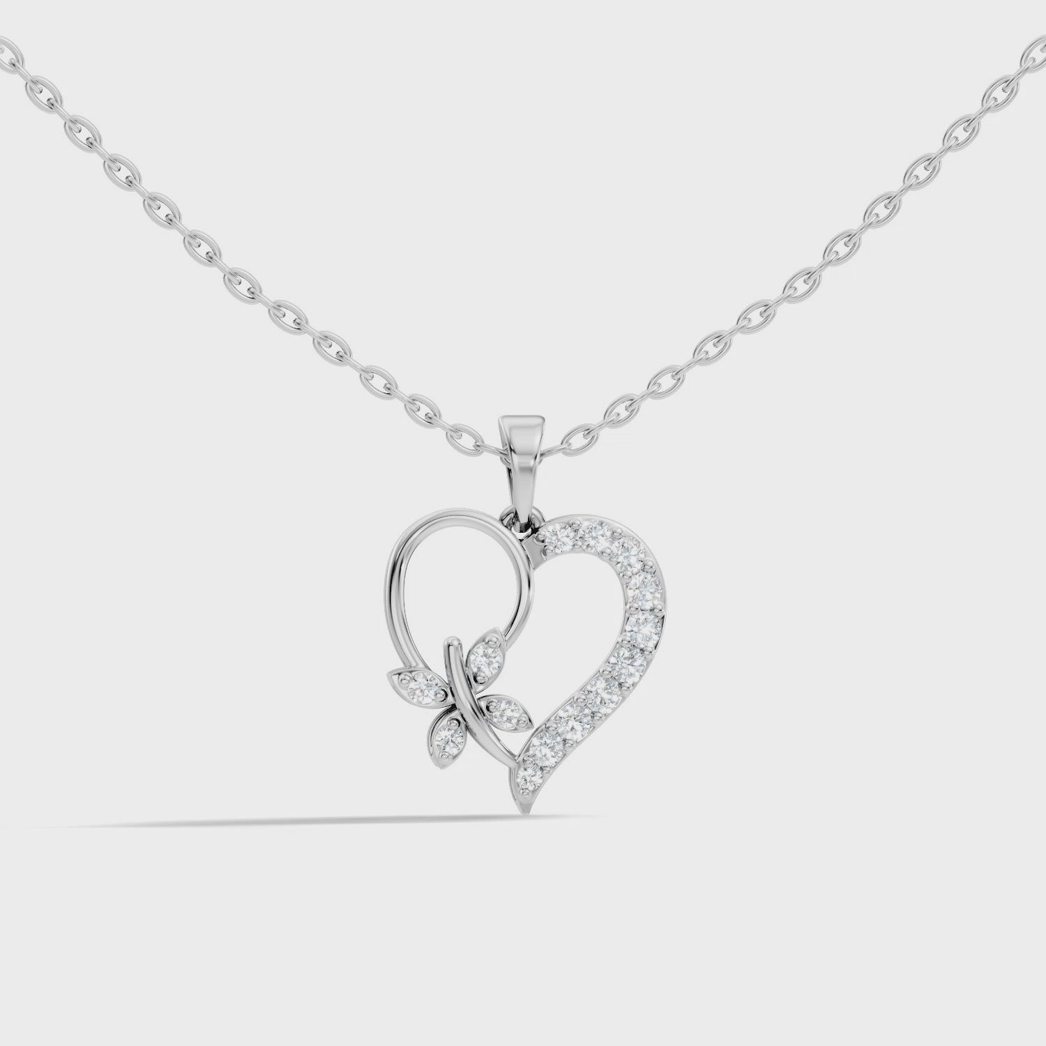 Romantic butterfly heart pendant with sparkling diamonds