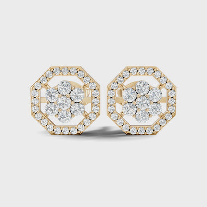 Round Lab Grown Diamond Halo Cluster Octagon Stud Earring