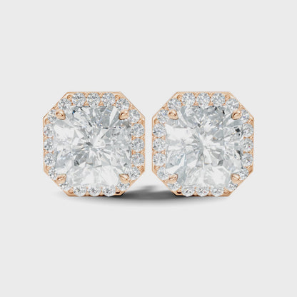 Radiant Cut Lab Grown Diamond Halo Stud Earring