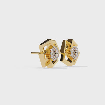 Round Cut Lab Grown Diamond Flower Shape Stud Earring