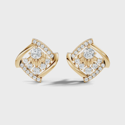Round Cut Lab Grown Diamond Geometric Cluster Stud Earring
