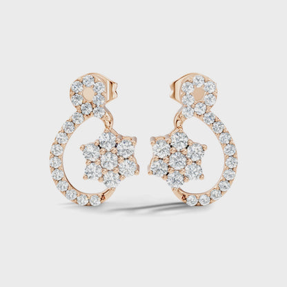 Round Cut Lab Grown Diamond Star Cluster Open Drop Earring