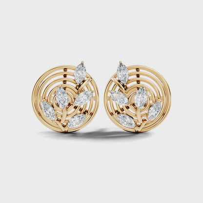 Round Shape Marquise Cut Lab Diamond 18k Rose Gold Stud Earring