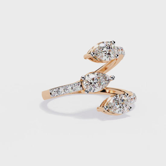 1.34Ct Pear And Round Cut Diamond Bypass Stunning Vintage Inspired Elegant Open Ring Gift For Women's