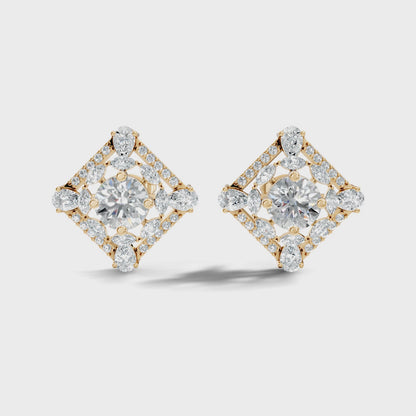 Round Center with Pear Lab Grown Diamond Geometric Stud Earring