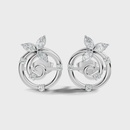 Marquise & Round Cut Lab Grown Diamond Spiral Floral Stud Earring