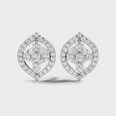 Round Cut Lab Grown Diamond Unique Yellow Gold Halo Stud Earring