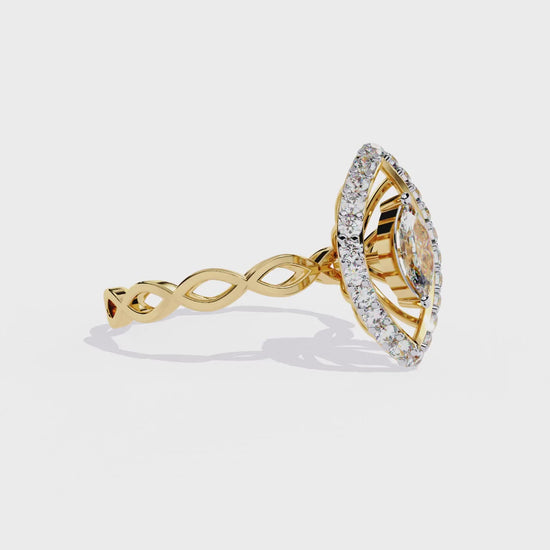 Marquise And Round Cut Top Grade Lab Grown Diamond Hidden Halo Delicate Annivrasry Ring Gift For Her