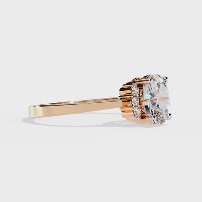 Oval Cut Diamond Cluster Halo Solitaire Ring