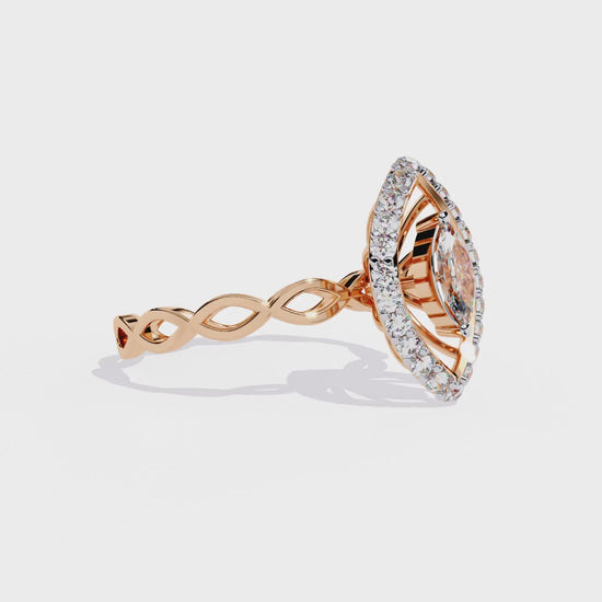 Marquise And Round Cut Top Grade Lab Grown Diamond Hidden Halo Delicate Annivrasry Ring Gift For Her
