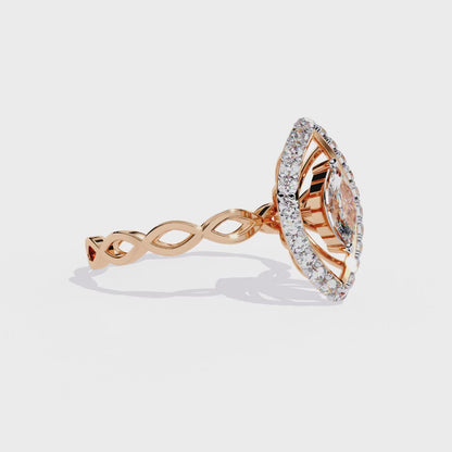 Marquise And Round Cut Top Grade Lab Grown Diamond Hidden Halo Delicate Annivrasry Ring Gift For Her