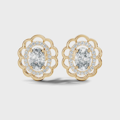Oval Lab Grown Diamond Halo Floral Stud Earring