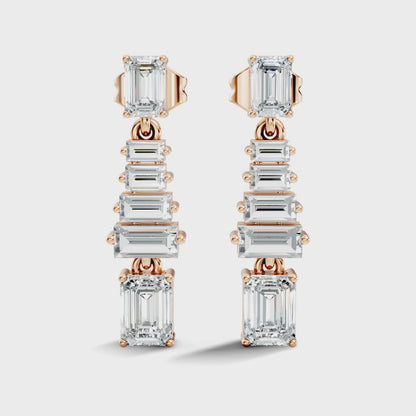2.25 Ct Emerald & Baguette Lab Grown Diamond Earrings