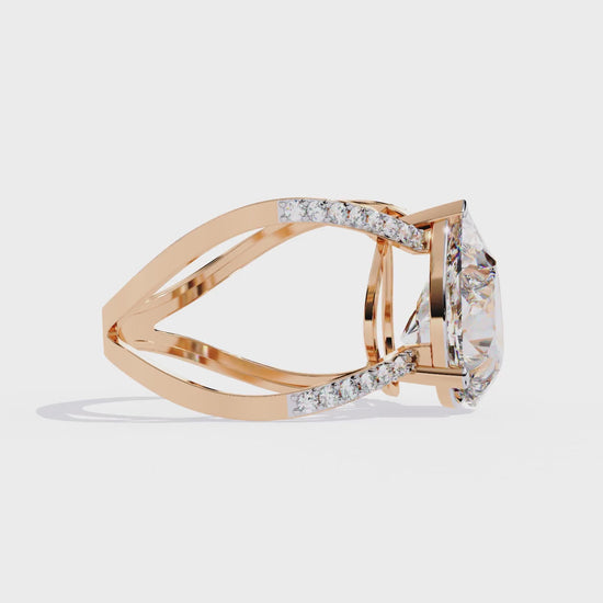 Vintage 4.62Ct Pear And Round Cut Lab Grown Diamond 14k Solid Rose Gold Wedding Ring For Her